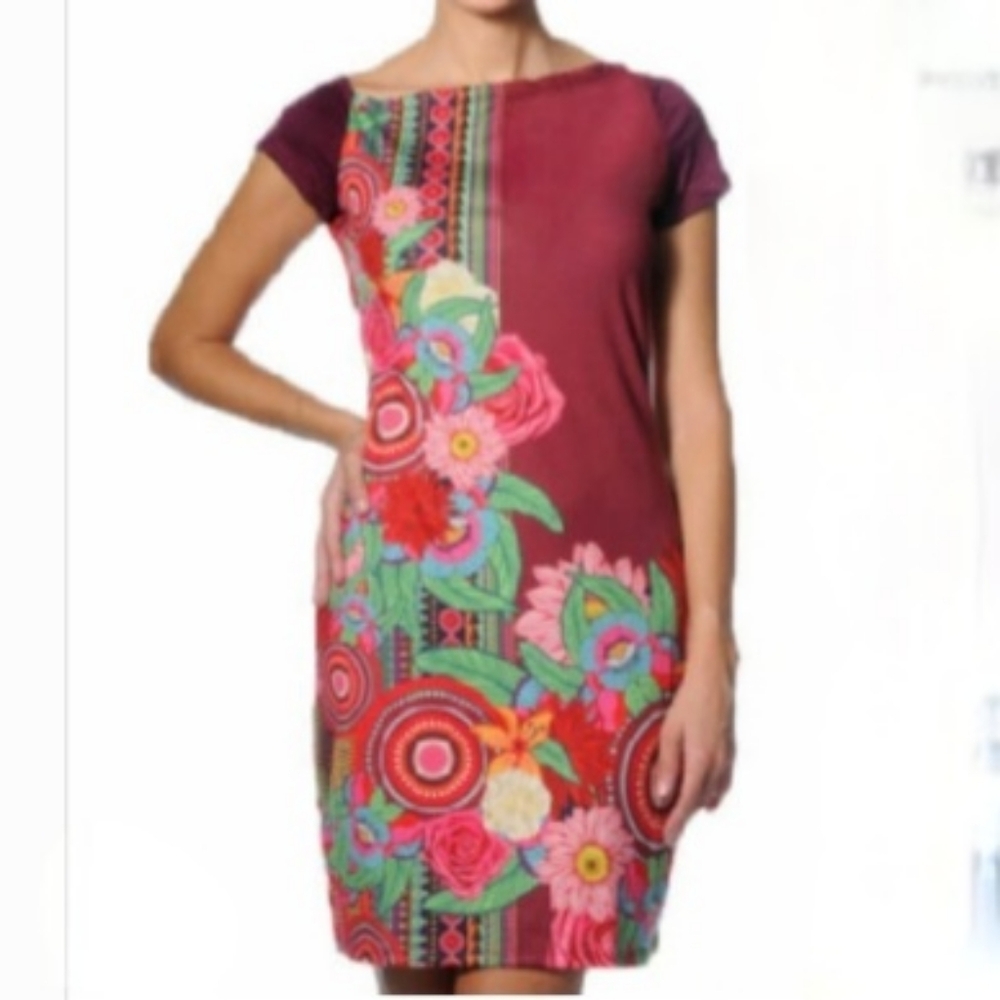 Smash Barcelona Desigual Print Shift Cap Sleeve Mini Dress Large